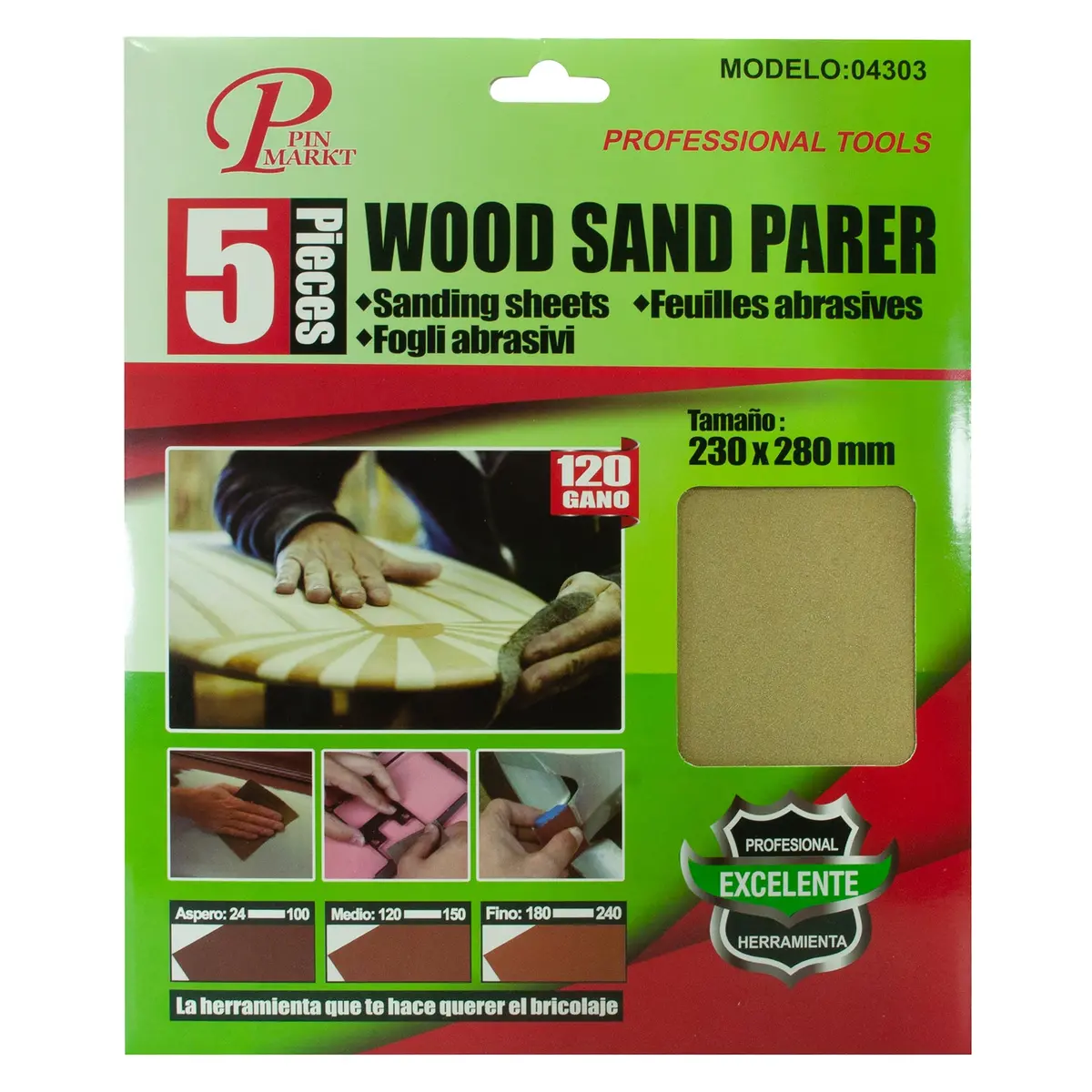 Lija Pinmarkt 5 Piezas Para Madera 120 - La Nueva Eléctrica 1