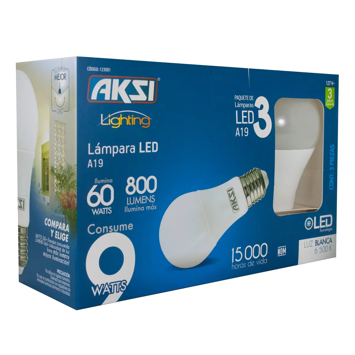 Foco Aksi Led 3 Pack A19 9W Luz Blanca - La Nueva Eléctrica 1