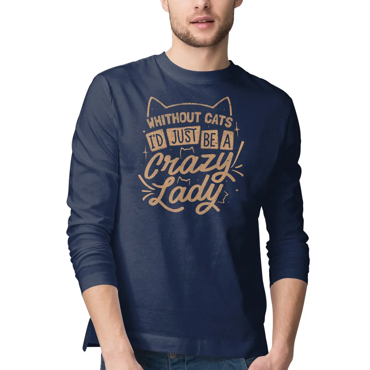 Long-Sleeve Crazy Lady Graphic T-Shirt for Men - Image 4