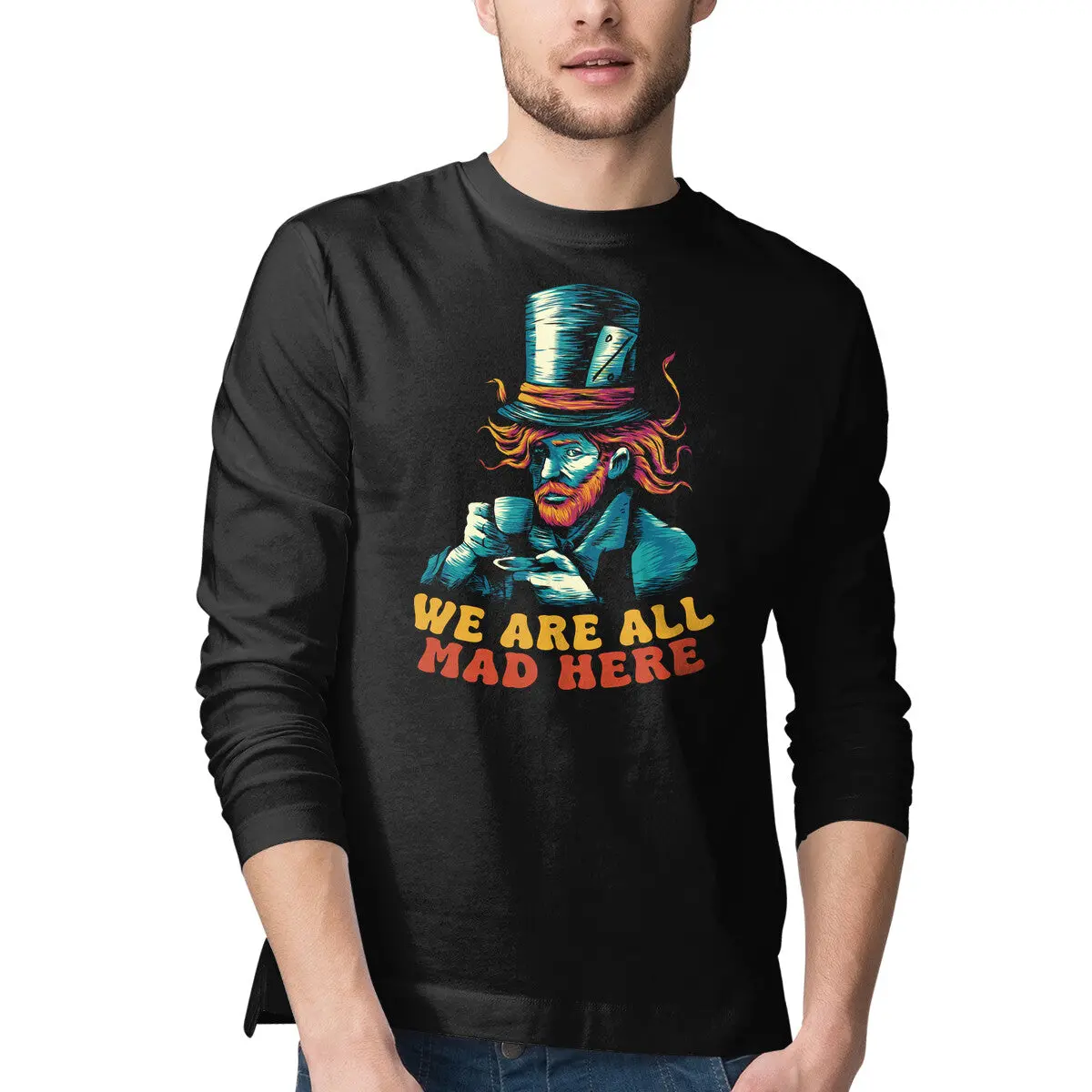 Van Gogh Inspired Long Sleeve T-Shirt – 'We Are All Mad Here' - Image 4