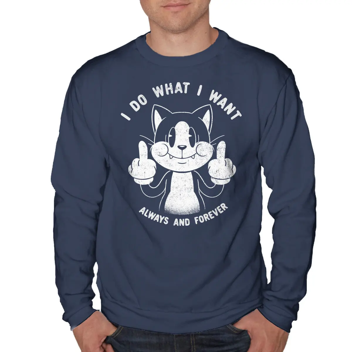 Funny Cat Sweatshirt – Unisex Crew Neck with I Do What I Want Design - Image 4