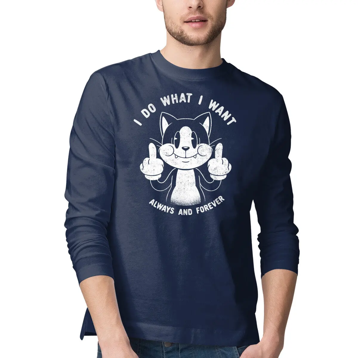 Funny Cat Long Sleeve T-Shirt for Men – 'I Do What I Want' - Image 4