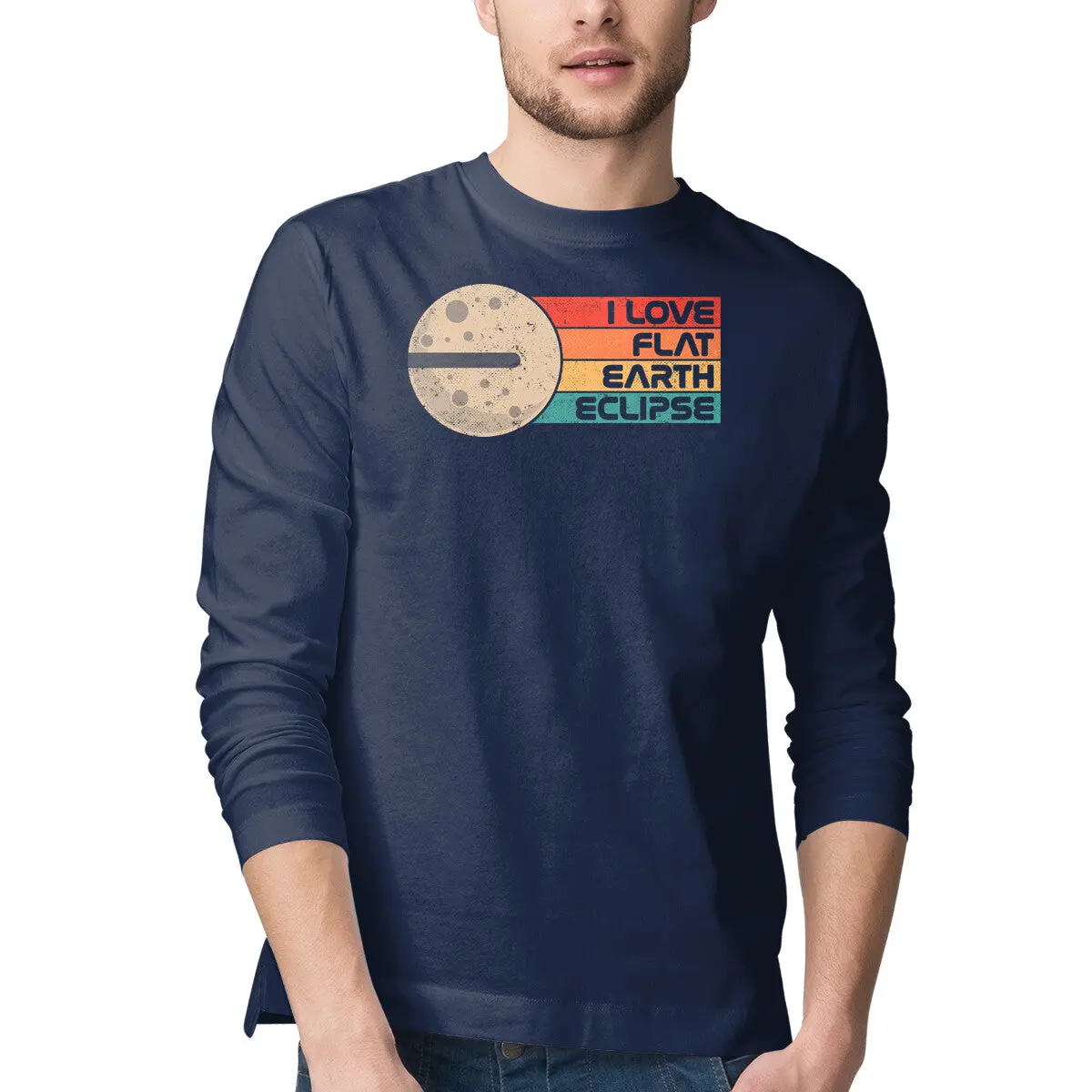 Flat Earth Eclipse Long-Sleeve T-Shirt for Men - Image 4