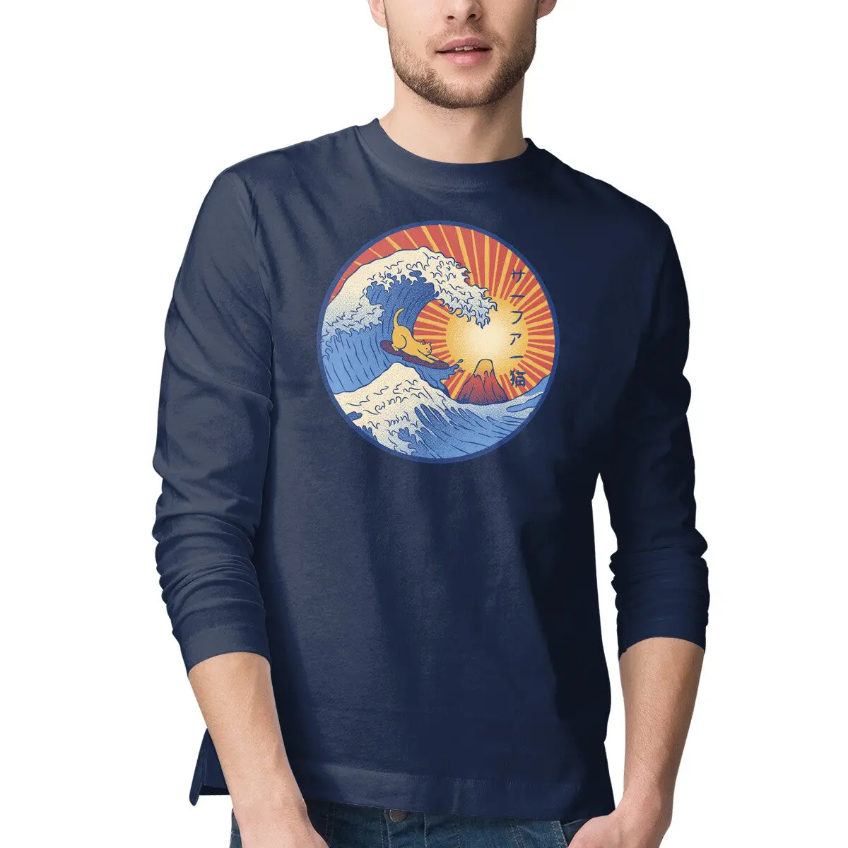 Long Sleeve Kanagawa Wave Cat Tee - Image 7
