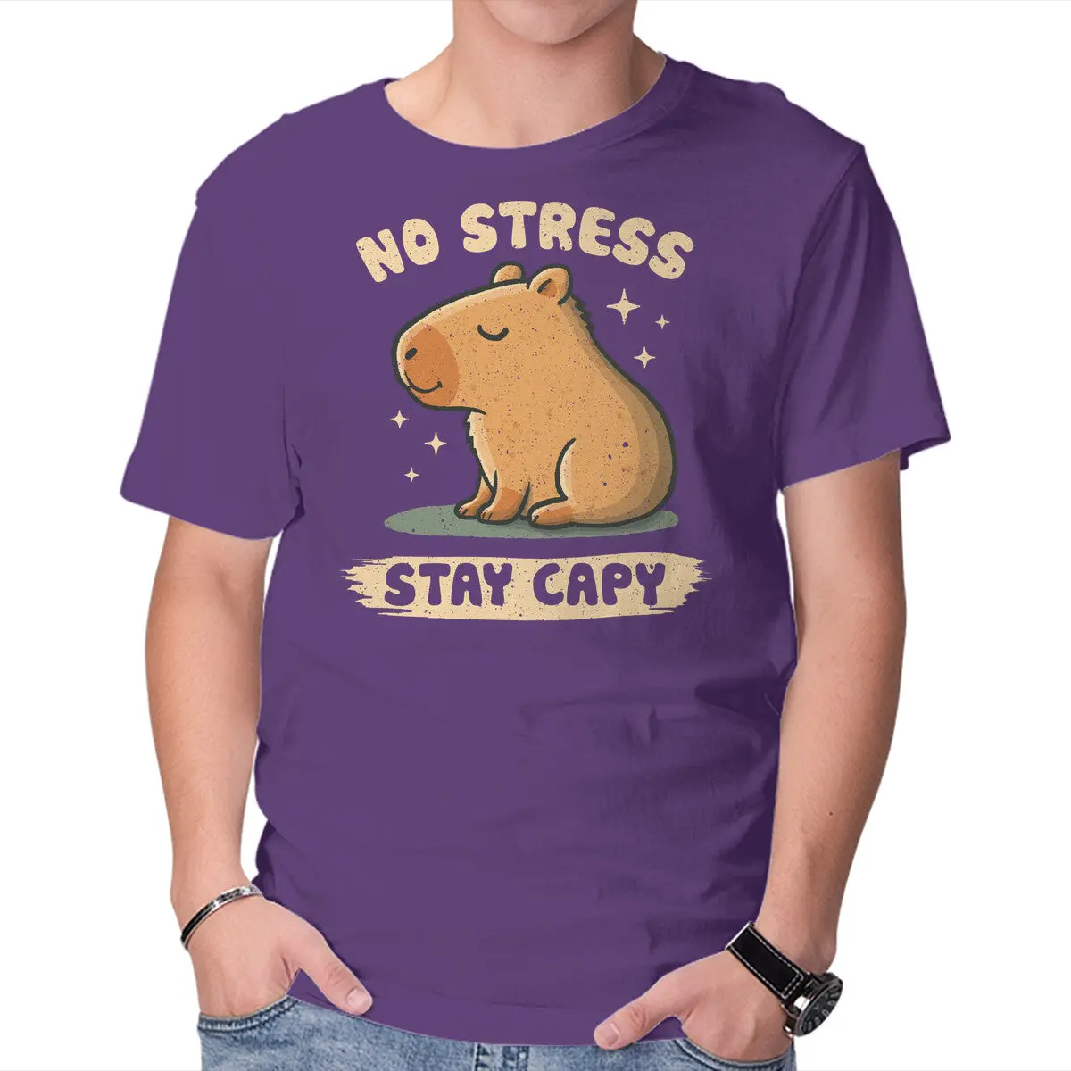 No-Stress Stay Capy Men's Basic T-Shirt - Image 17