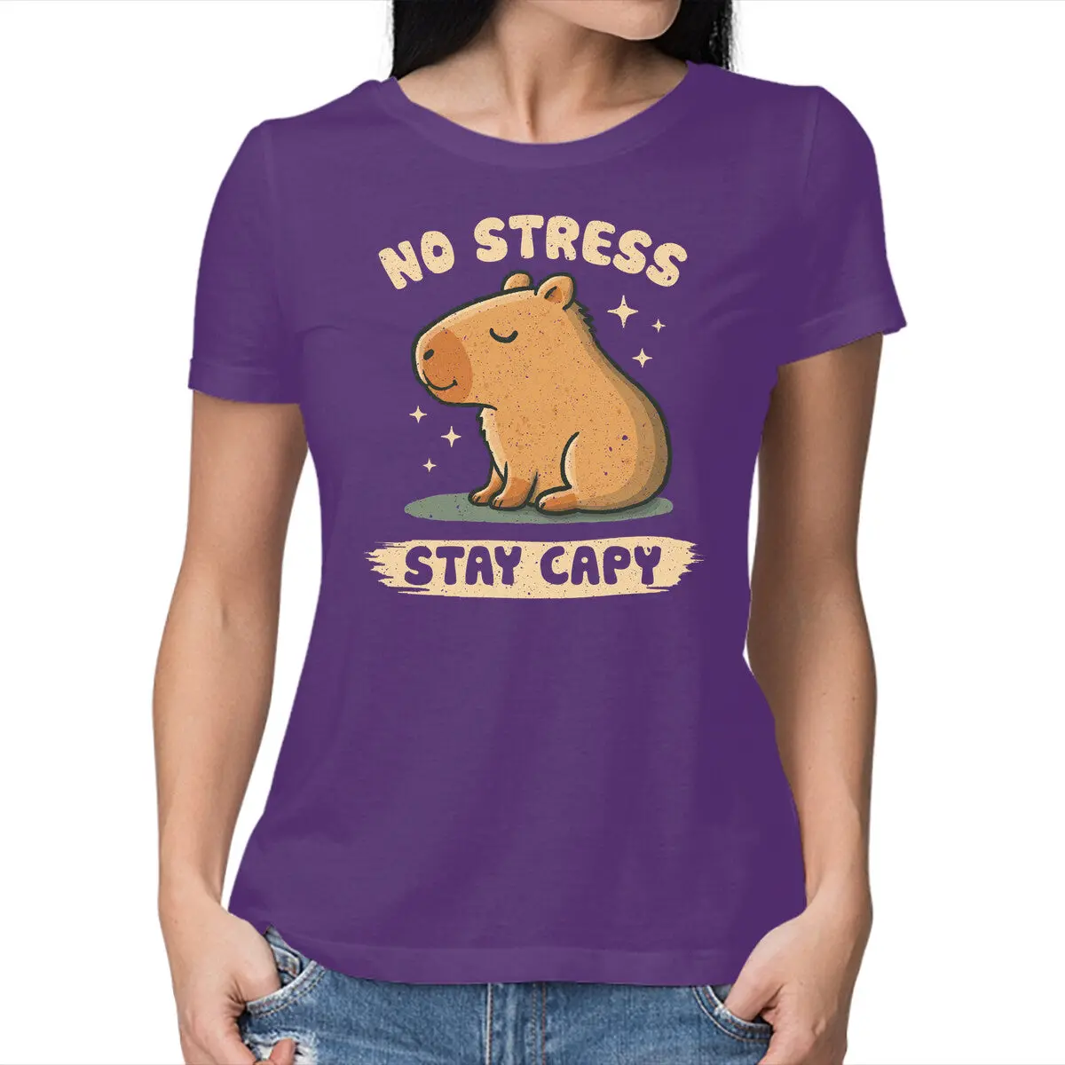 No-Stress Stay Capy Women's Basic Cotton T-Shirt - Image 17