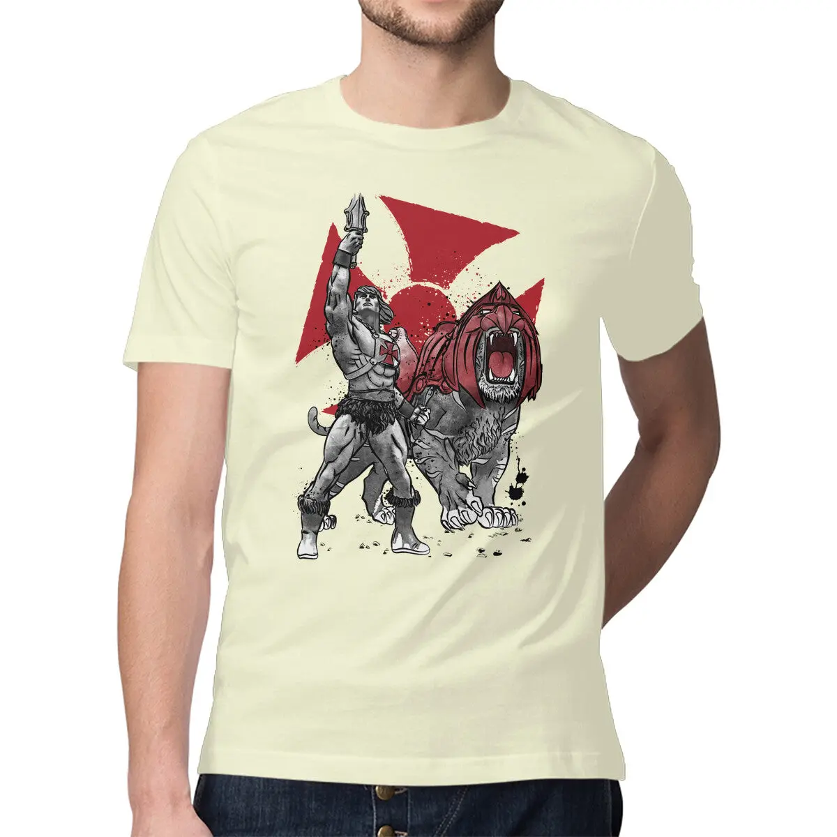 Premium Men's Prince Adam & Battle Cat Sumi-E T-Shirt - Image 9