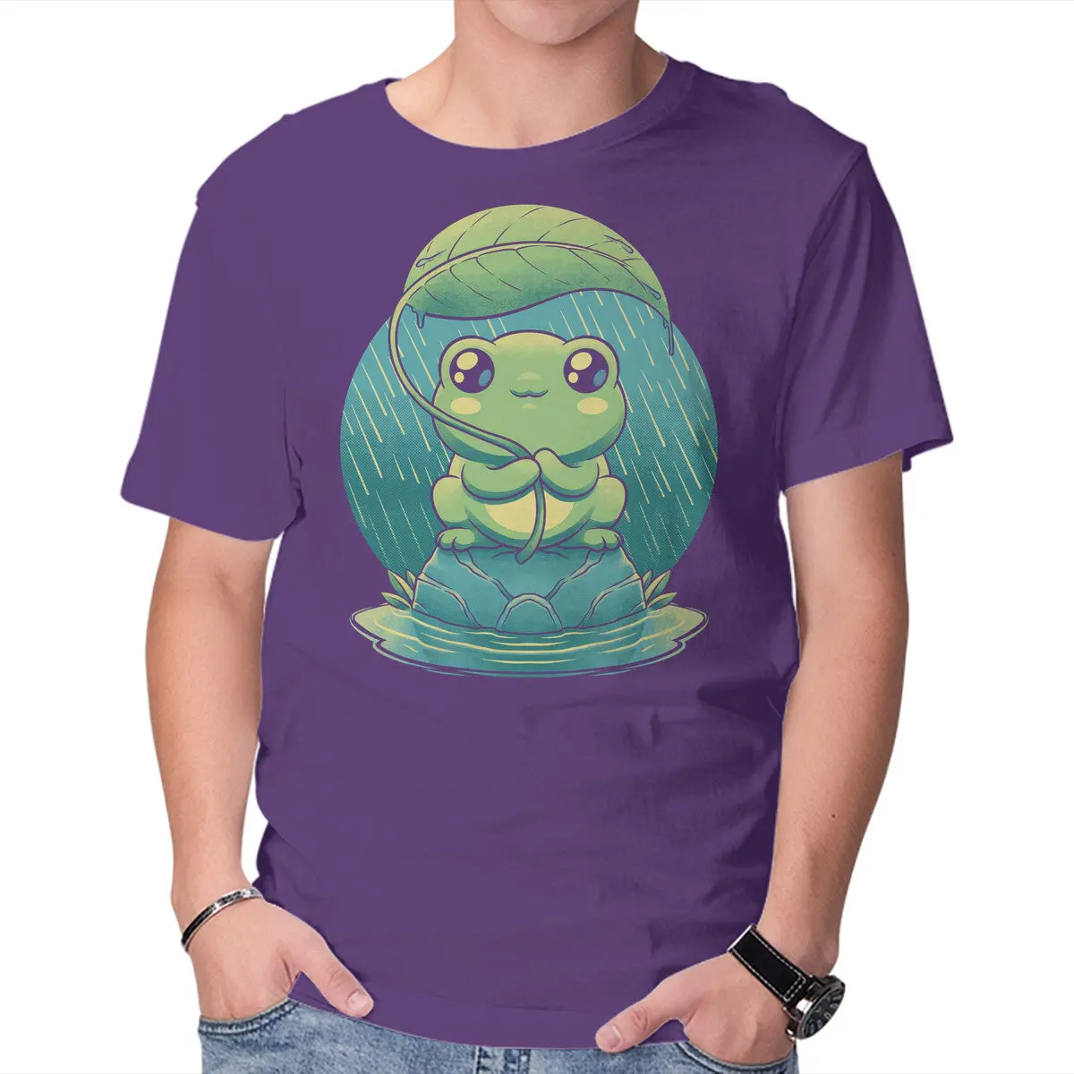Cute Frog Rainy Day T-Shirt for Men - Image 13