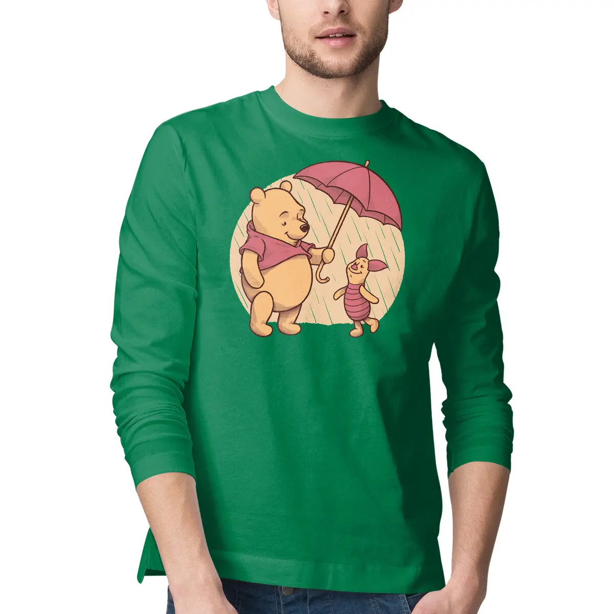 Bear Friends Long-Sleeve Rainy Day T-Shirt for Men - Image 7