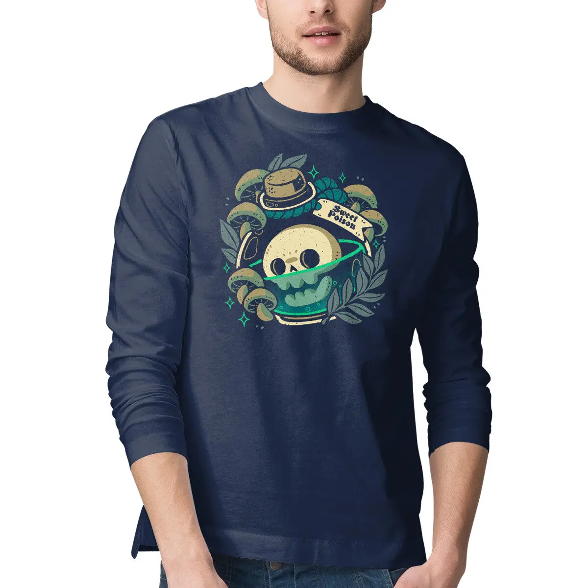 Skull-in-Bottle Long-Sleeve Graphic T-Shirt for Men - Image 4