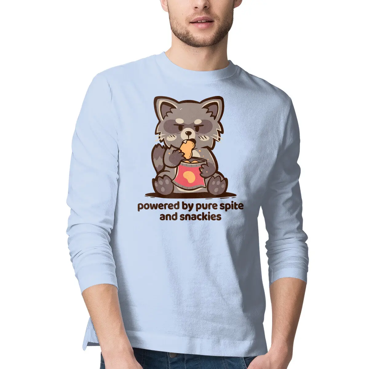Witty Long-Sleeve T-Shirt for Men Featuring Sarcastic 'Pure Spite & Snacks' Design - Image 4