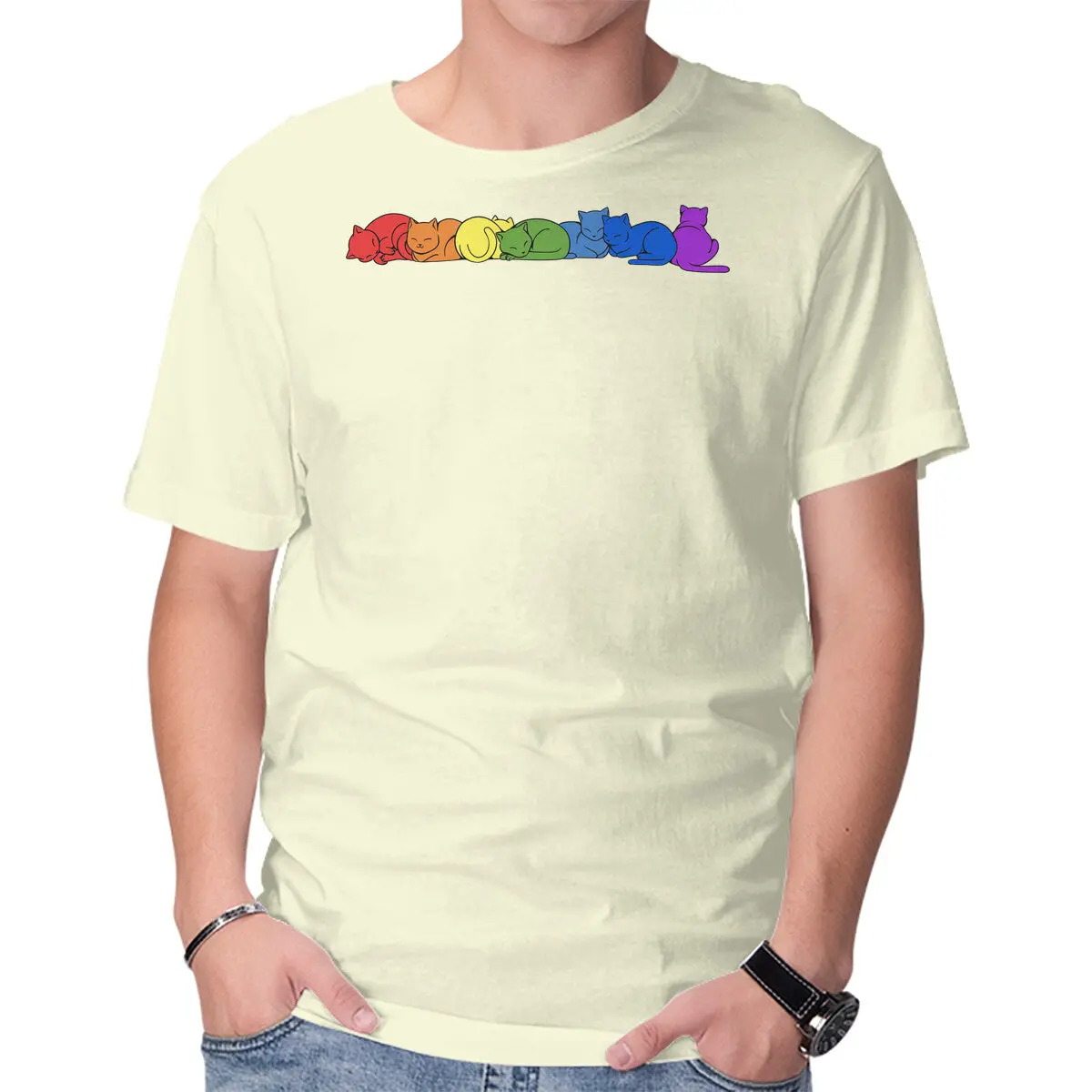 Pride Rainbow Cat T-Shirt for Men - Image 13