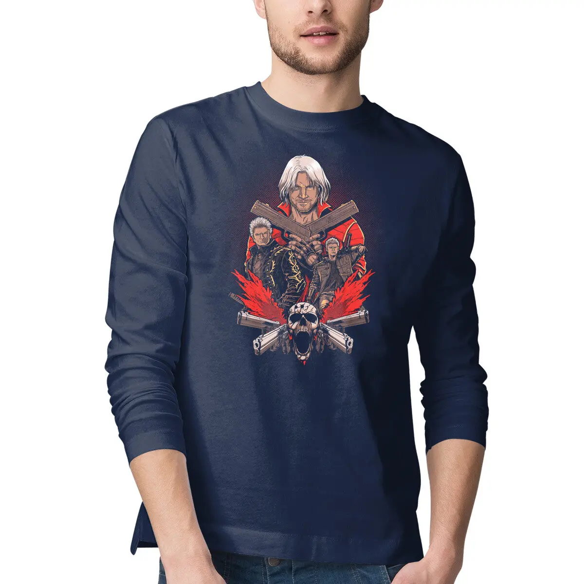 Devil-Themed Long-Sleeve Men's T-Shirt - Image 4