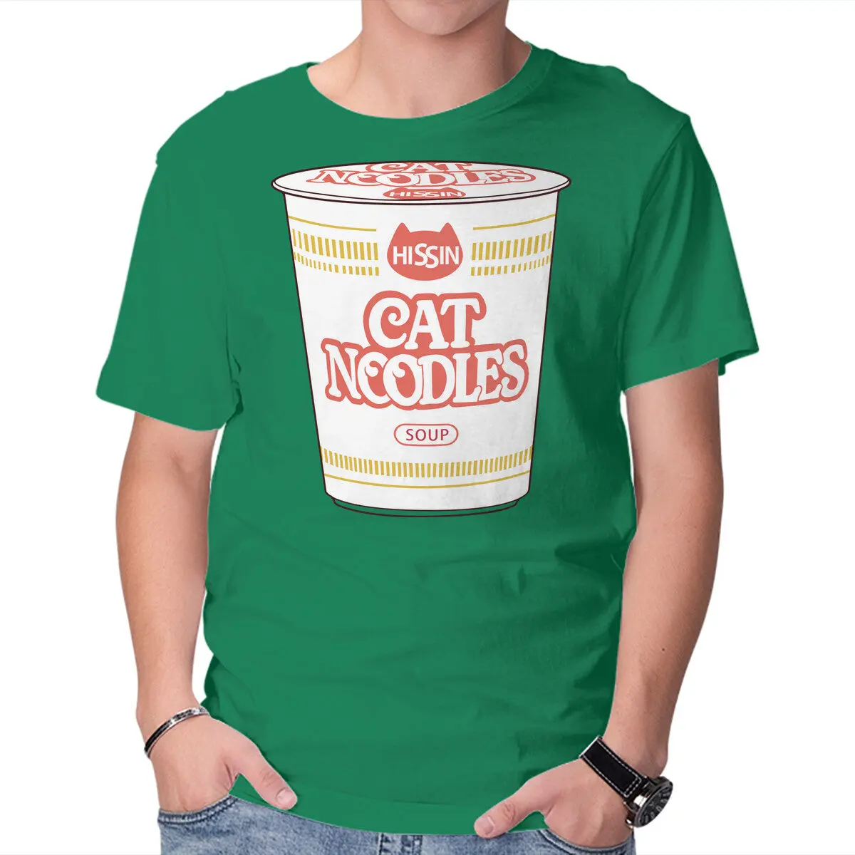 Cat-Themed Noodle Soup T-Shirt for Men - Image 17