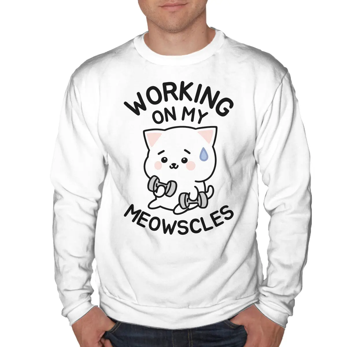 Meowscles Fitness Humor Sweatshirt - Image 4
