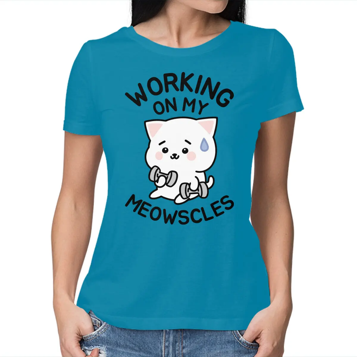 Cute Cat-Themed Fitness T-Shirt for Women - Image 9