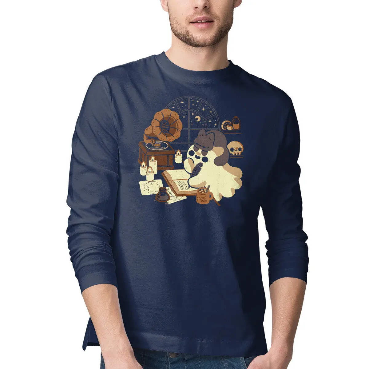Ghost-Themed Lofi Long-Sleeve T-Shirt for Men - Image 4