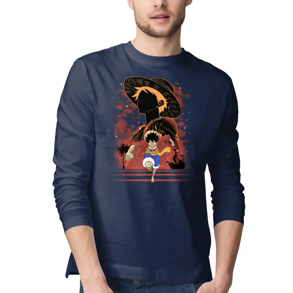 Pirate Shadow Line Art T-Shirt for Men - Image 4