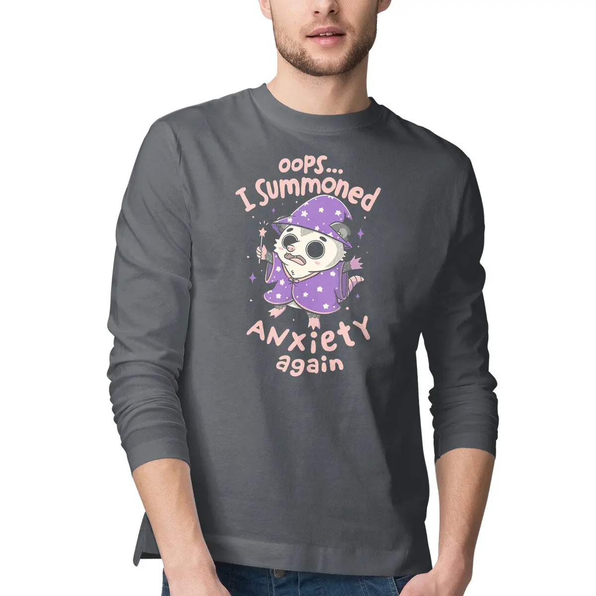 Anxiety-Themed Long-Sleeve Graphic T-Shirt for Men - Image 7