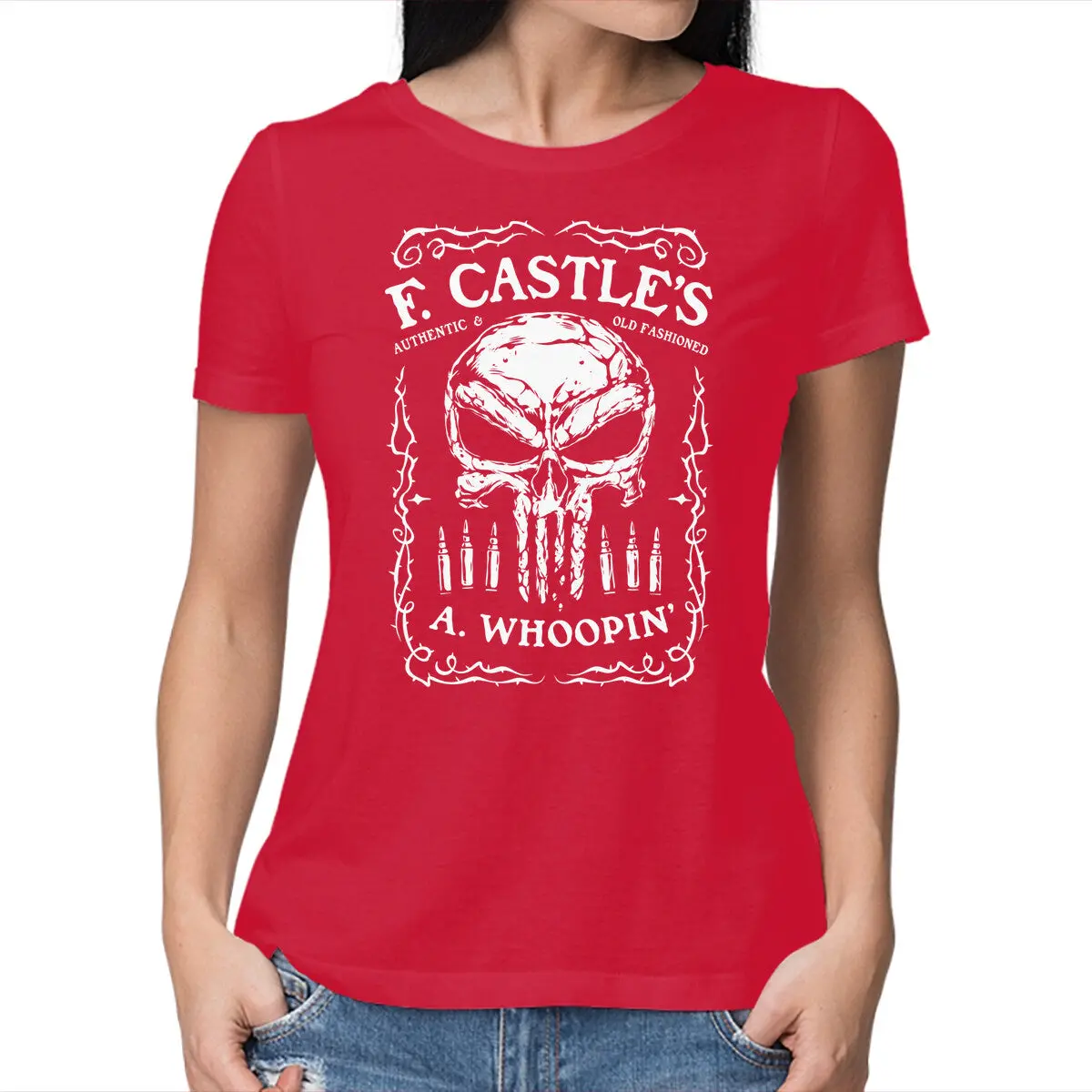 Retro-Inspired Women's Cotton T-Shirt with 'Old Fashioned Whoopin' Graphic - Image 17