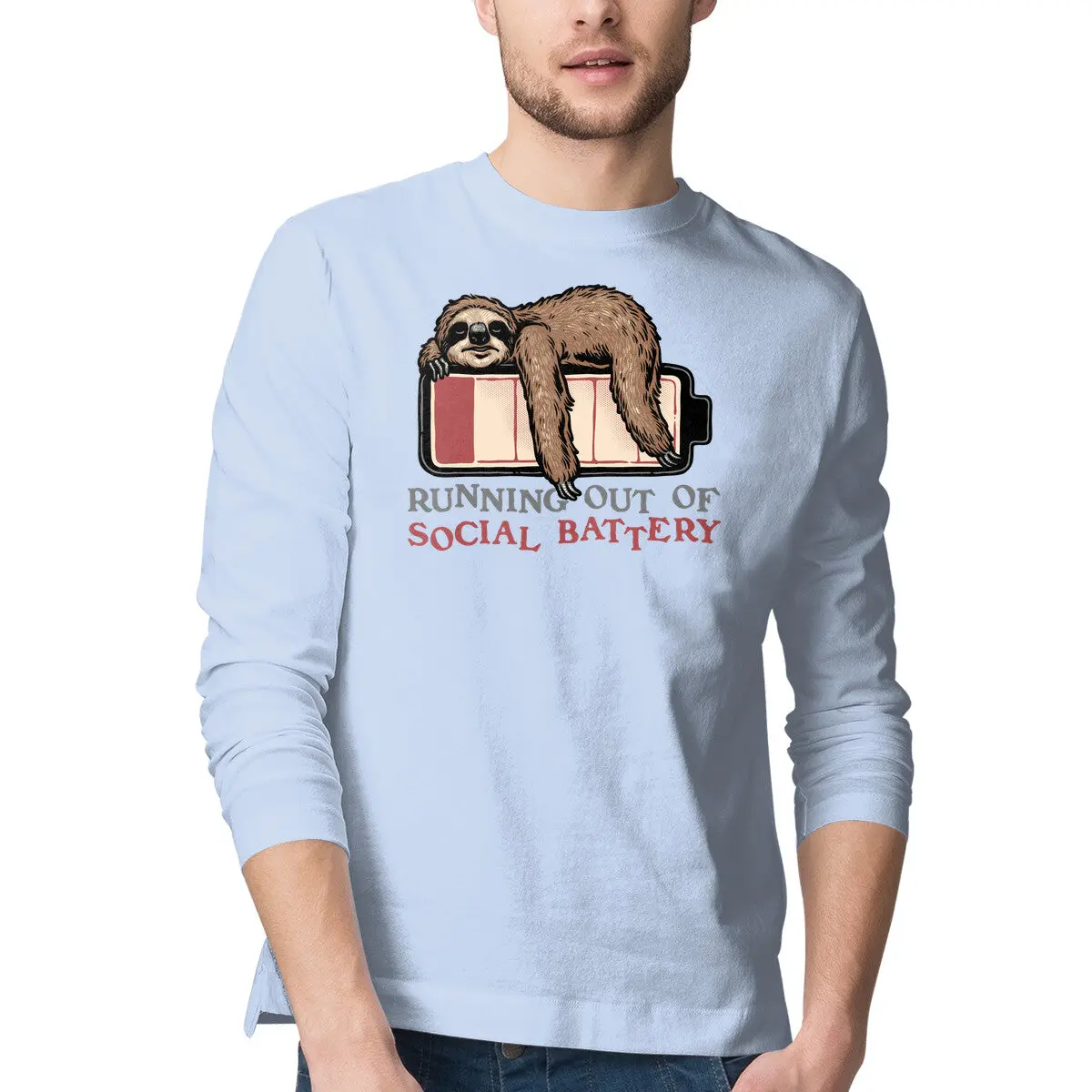 Long Sleeve Men's Running Tee – 'Social Battery Depleted' - Image 10