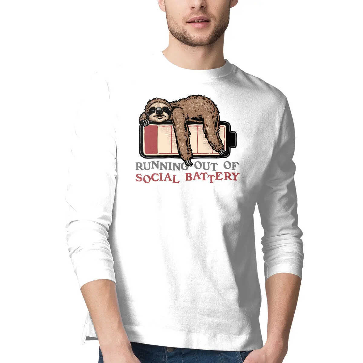 Long Sleeve Men's Running Tee – 'Social Battery Depleted' - Image 7