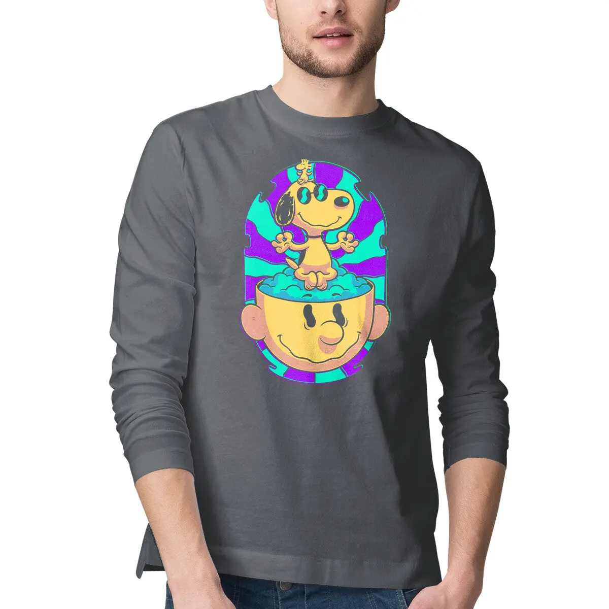 Long-Sleeve Psychedelic Beagle Tee for Men - Image 7