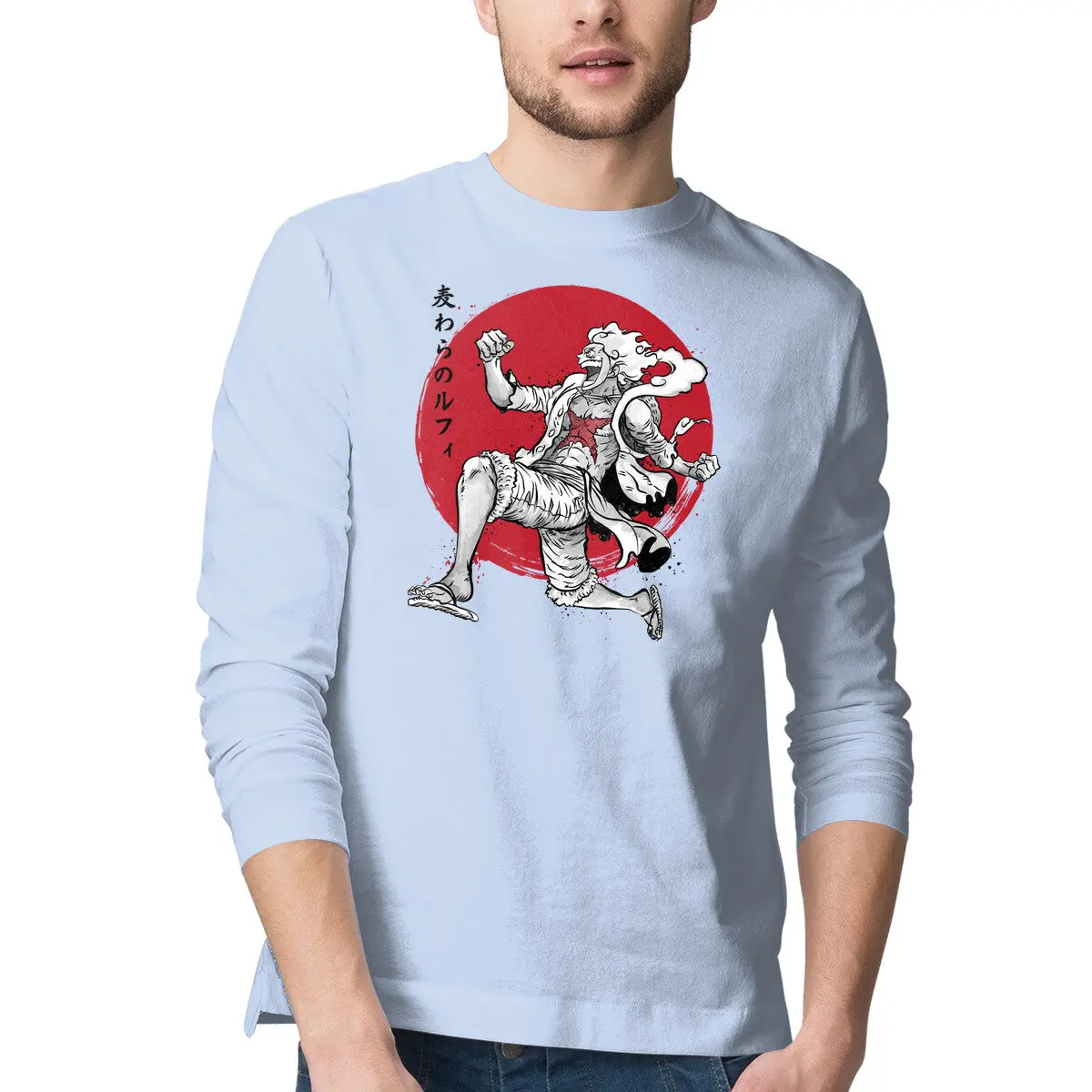 Sun God Sumi-E Art Long Sleeve Tee for Men - Image 4