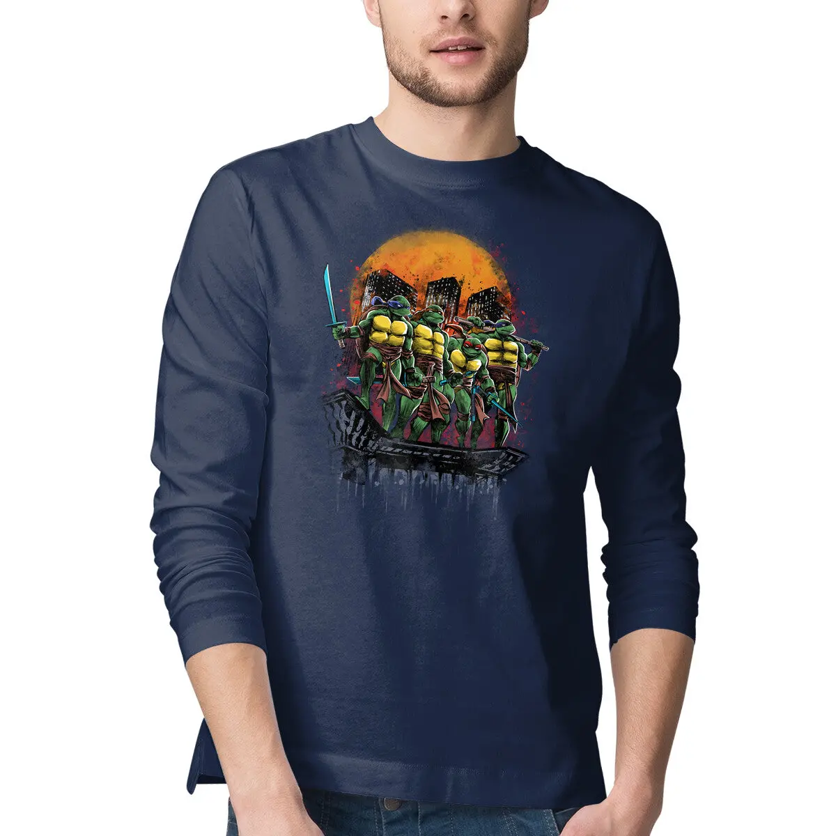 Turtle-Themed Long-Sleeve Graphic T-Shirt for Men - Image 4