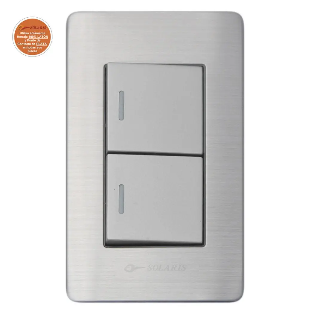 Placa Solaris Acero Inoxidable Gris 1 Apagador Sencillo + 1 Apagador Escalera - La Nueva Eléctrica 1