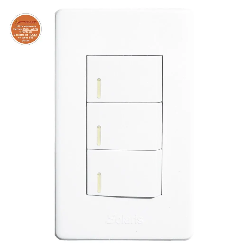 Placa Solaris Elegance Con 3 Apagadores Blanco - La Nueva Eléctrica 1