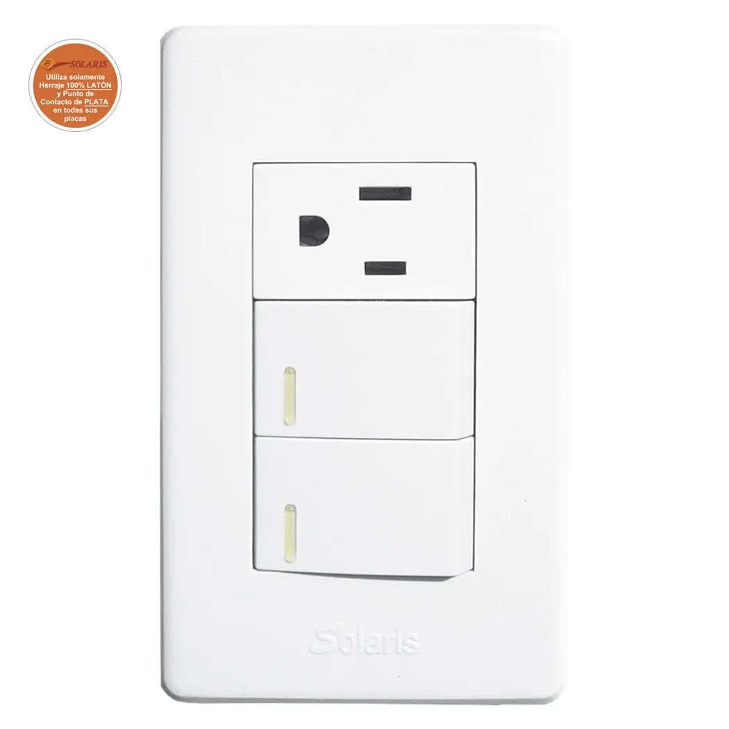Placa Solaris Elegance Con 2 Apagadores Y 1 Contacto Blanca - La Nueva Eléctrica 1