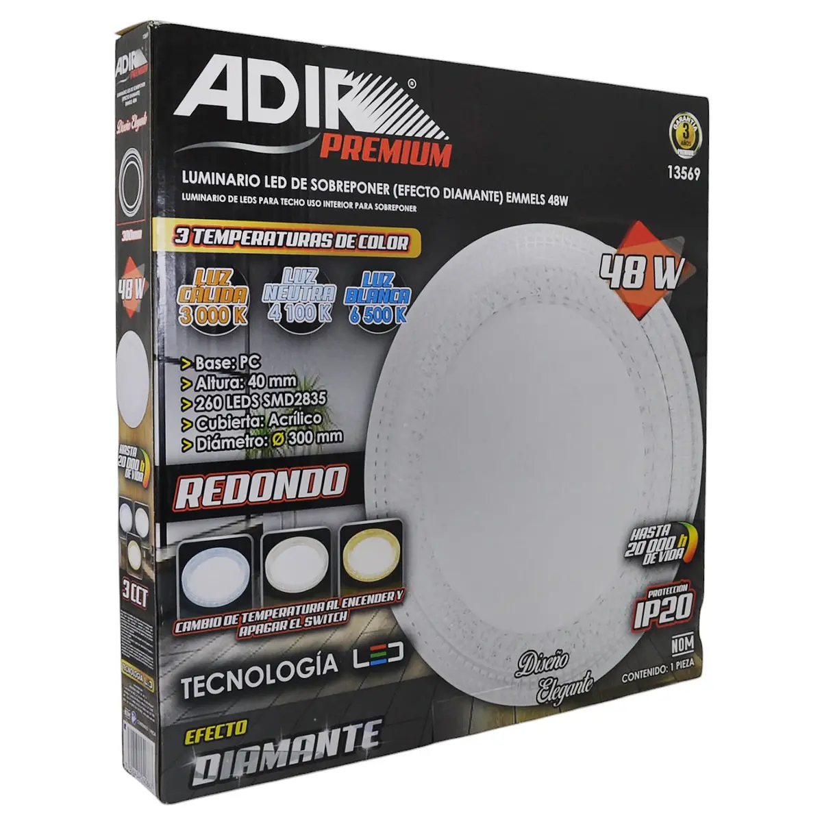 Luminario Adir Led Redondo Sobreponer 48W Diamante - La Nueva Eléctrica 2