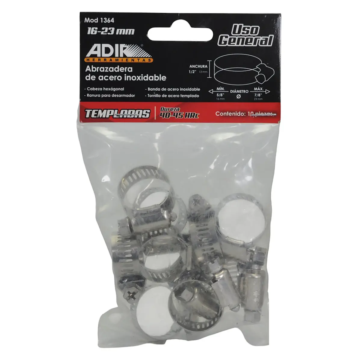 Abrazadera Adir Acero Inoxidable 16-23Mm Bolsa 10 Pz 1