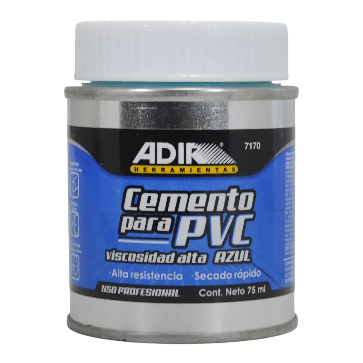 Cemento Adir P/Pvc Azul Lata De 75 Ml Secado Rapido 1