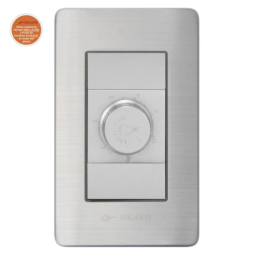 Placa Solaris Acero Inox Con Gris Con Dimmer - La Nueva Eléctrica 1