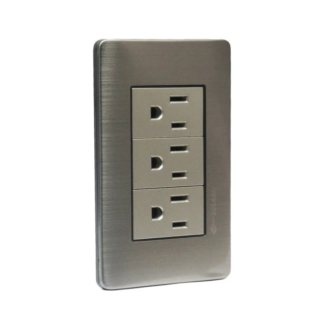 Placa Solaris Acero Inox Con Gris 3 Contactos - La Nueva Eléctrica 1