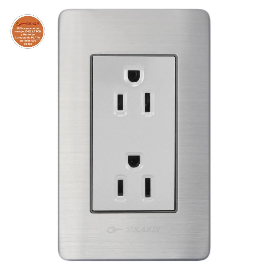 Placa Solaris Acero Inox. C/Gris Contacto Duplex P - La Nueva Eléctrica 1