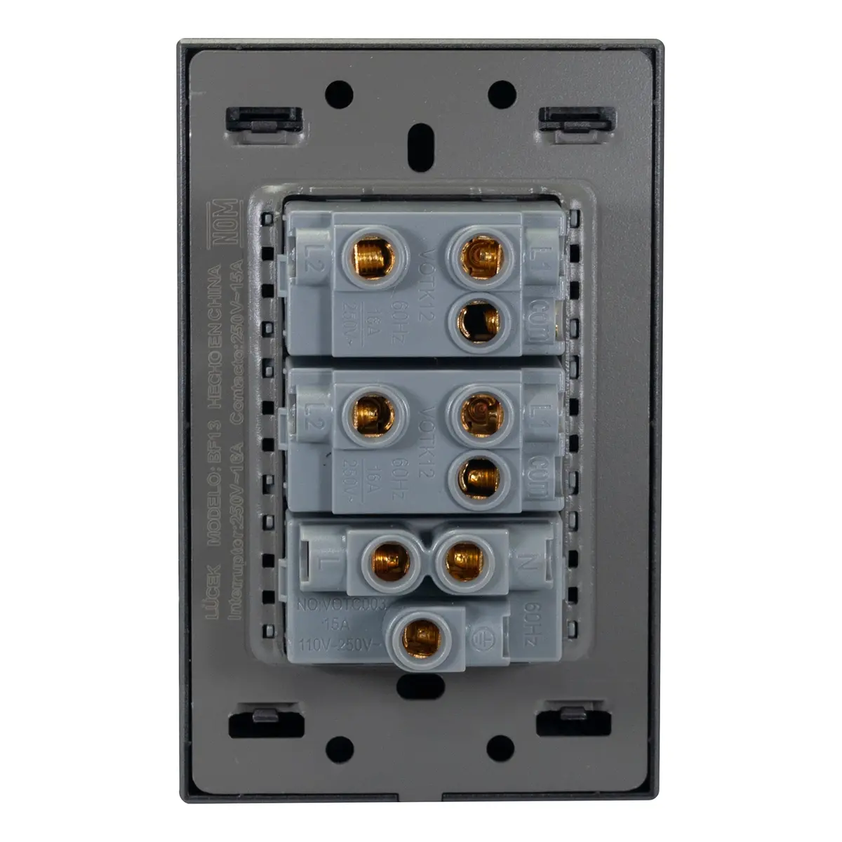 Placa Lucek Flat 2 Apagadores Escalera 1 Contacto Plata - La Nueva Eléctrica 2