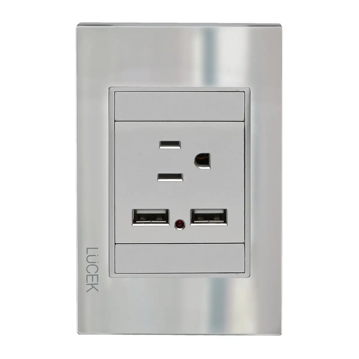 Placa Lucek 1 Contacto Y 2 Usb Cristal Espejo Plata - La Nueva Eléctrica 1