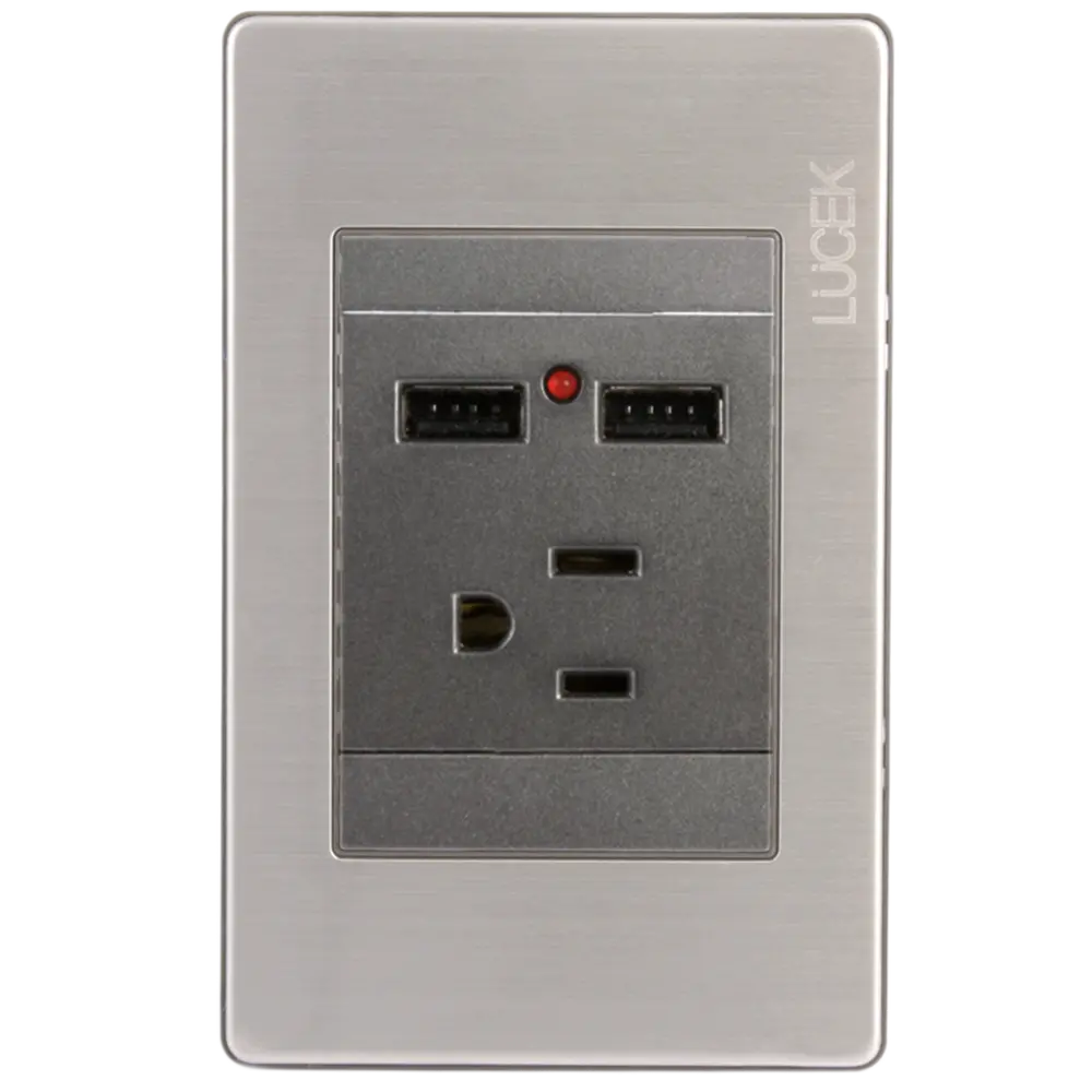 Placa Lucek Metal 1 Contacto 2 Usb Anonizado - La Nueva Eléctrica 1