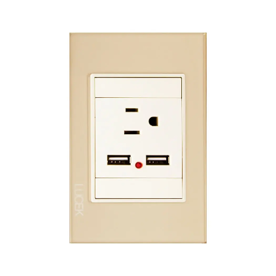 Placa Lucek Crystal Contacto Y 2 Usb Dorado/Marfil - La Nueva Eléctrica 1