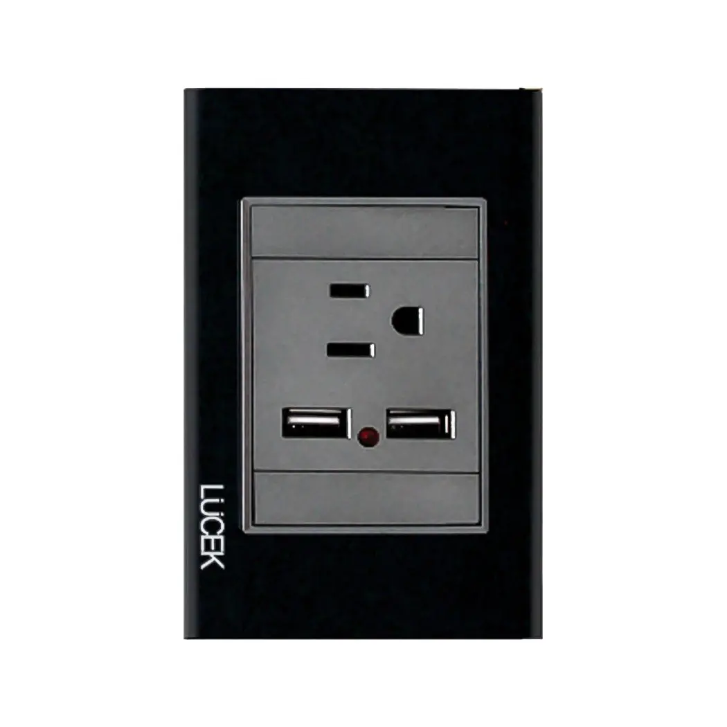 Placa Lucek Crystal Contacto Y 2 Usb Negro/Negro - La Nueva Eléctrica 1