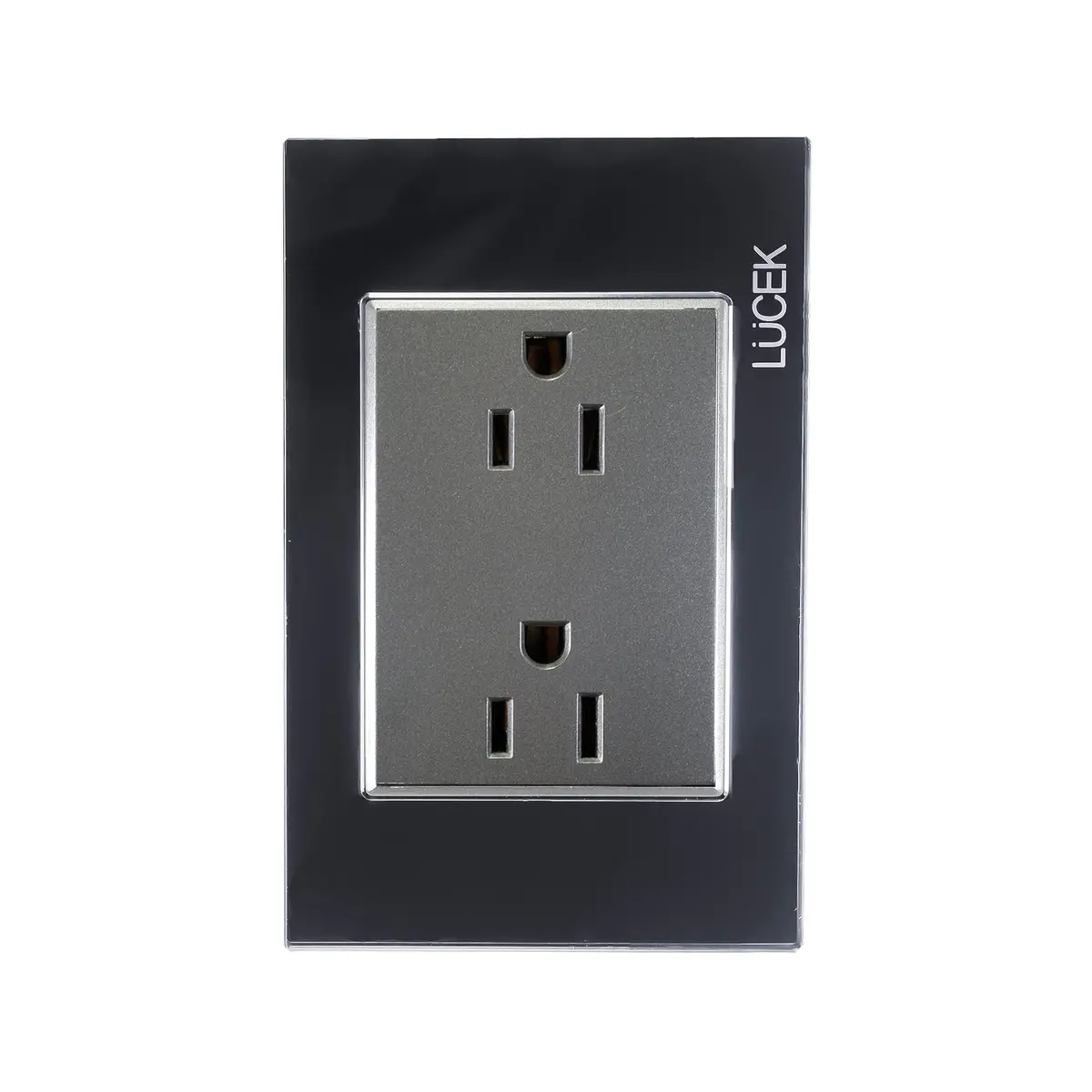 Placa Lucek Contacto Duplex Cristal Espejo Negro - La Nueva Eléctrica 1