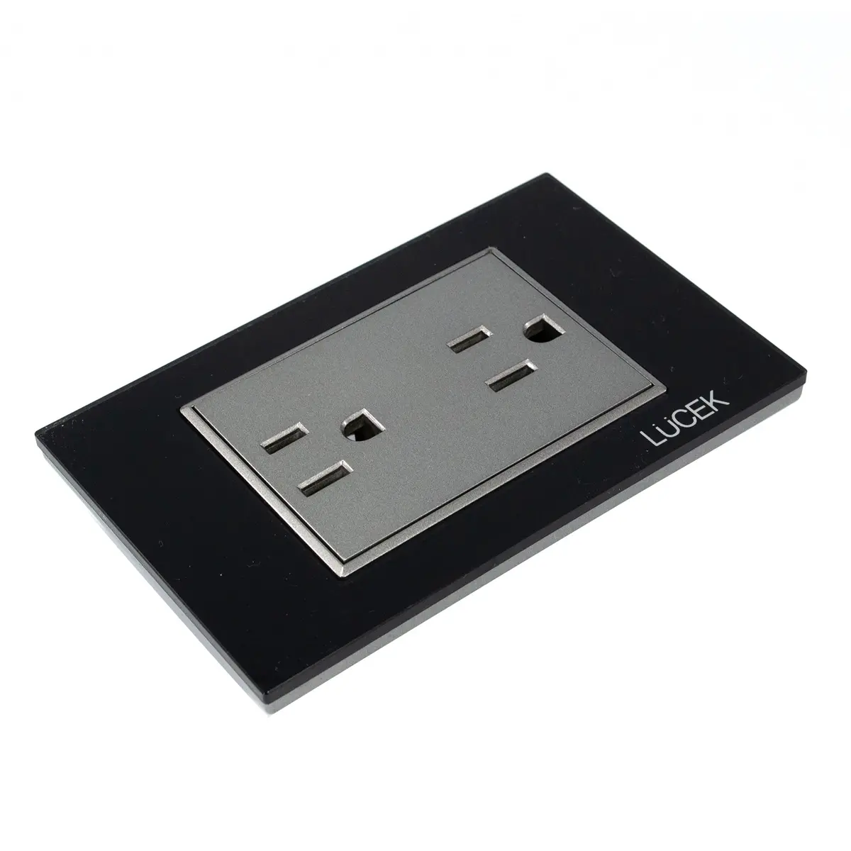 Placa Lucek Crystal Contacto Duplex Negro/Negro - La Nueva Eléctrica 2