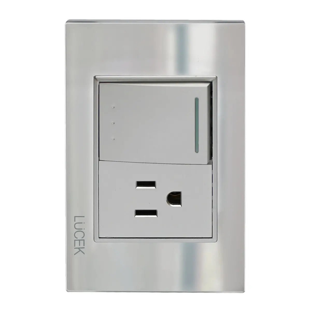 Placa Lucek 1 Apagador Escalera 1 Contacto Cristal Espejo Plata - La Nueva Eléctrica 1