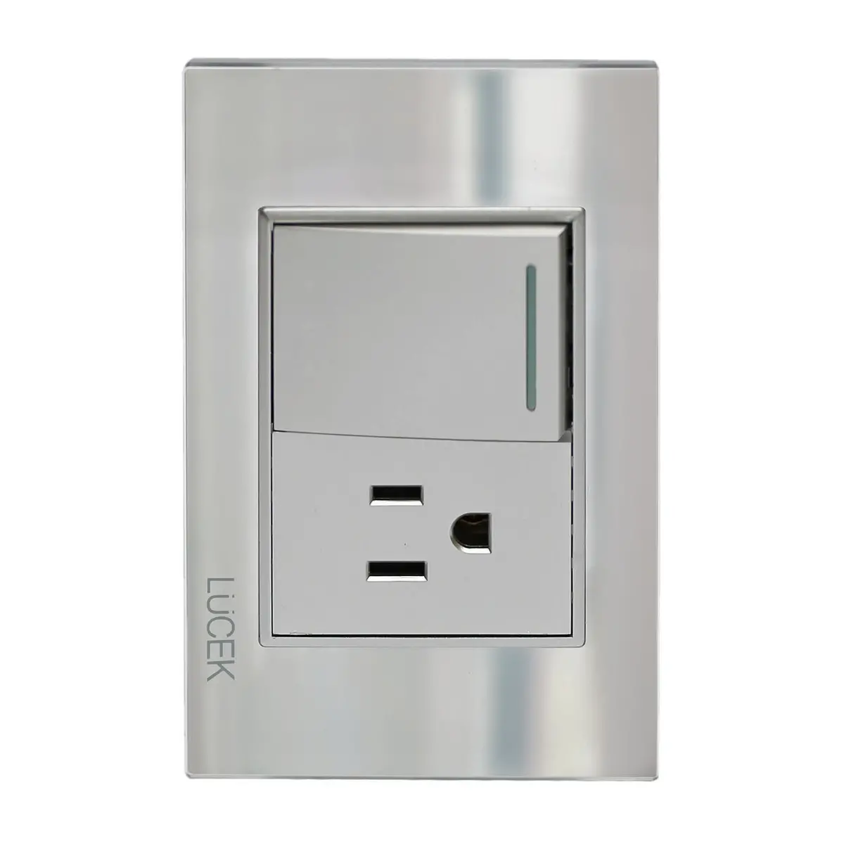 Placa Lucek 1 Apagador Sencillo + 1 Contacto Cristal Espejo Plateado - La Nueva Eléctrica 1