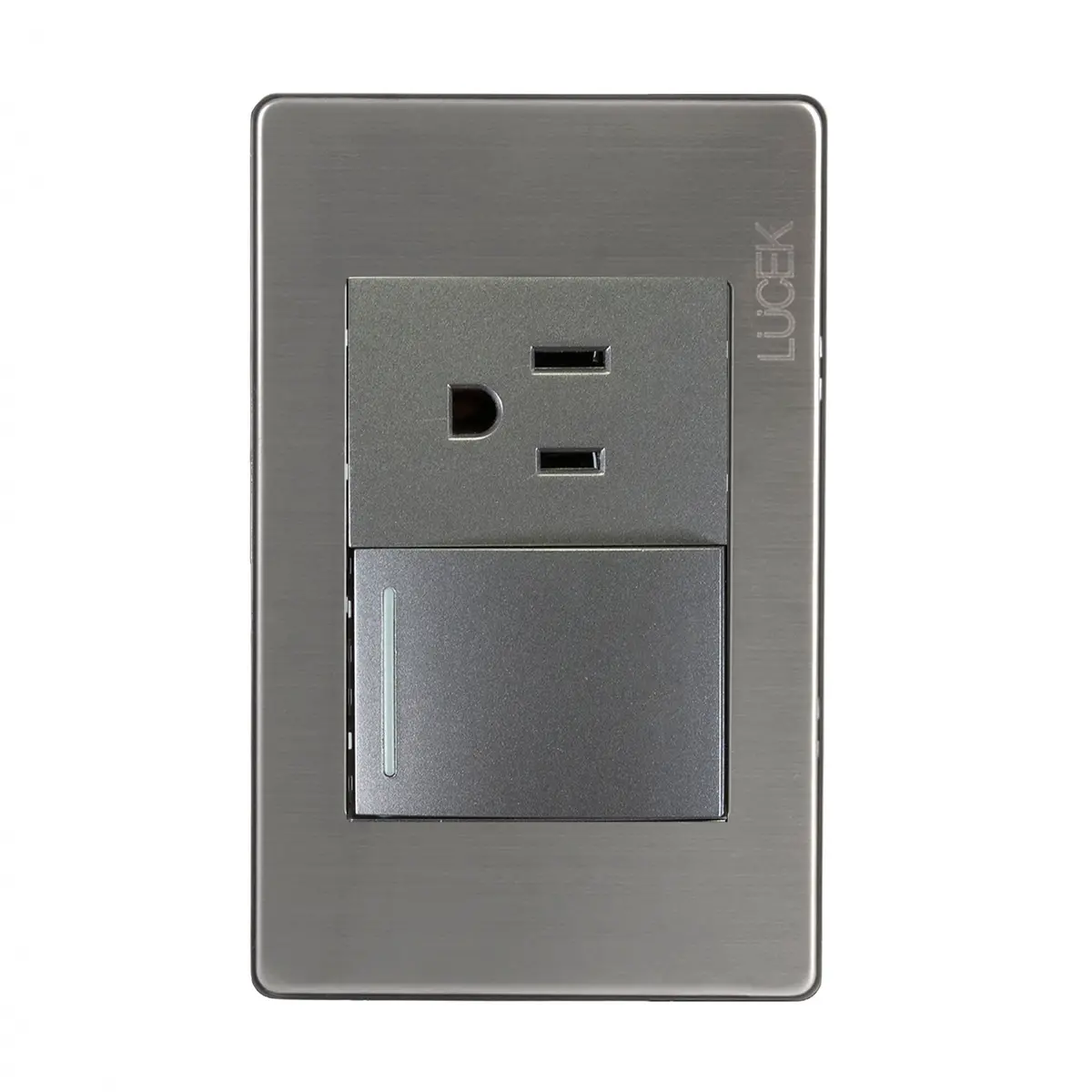 Placa Lucek Metal 1 Apagador Sencillo 1 Contacto Anonizado - La Nueva Eléctrica 1
