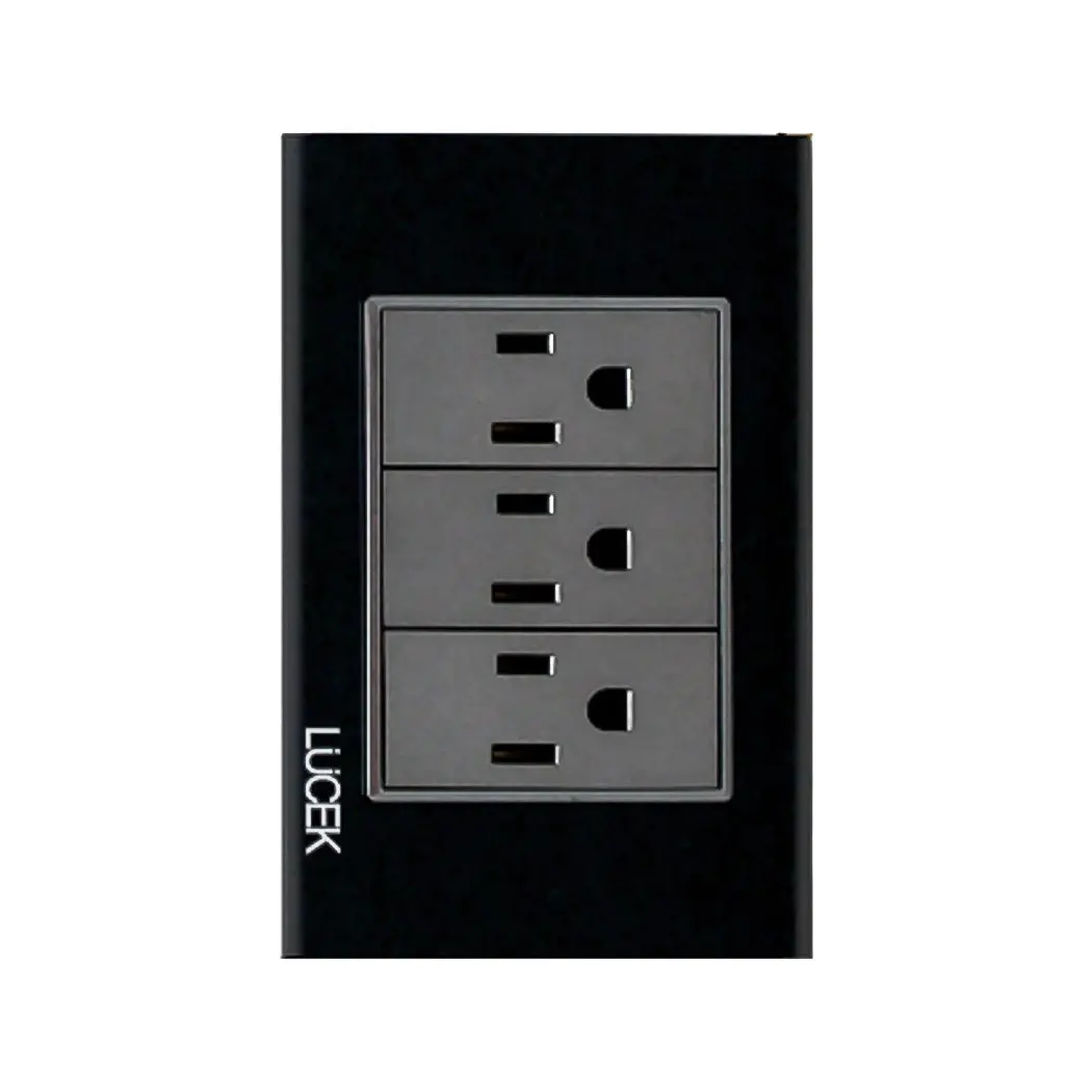 Placa Lucek Crystal C/3 Contactos Negro/Negro - La Nueva Eléctrica 1