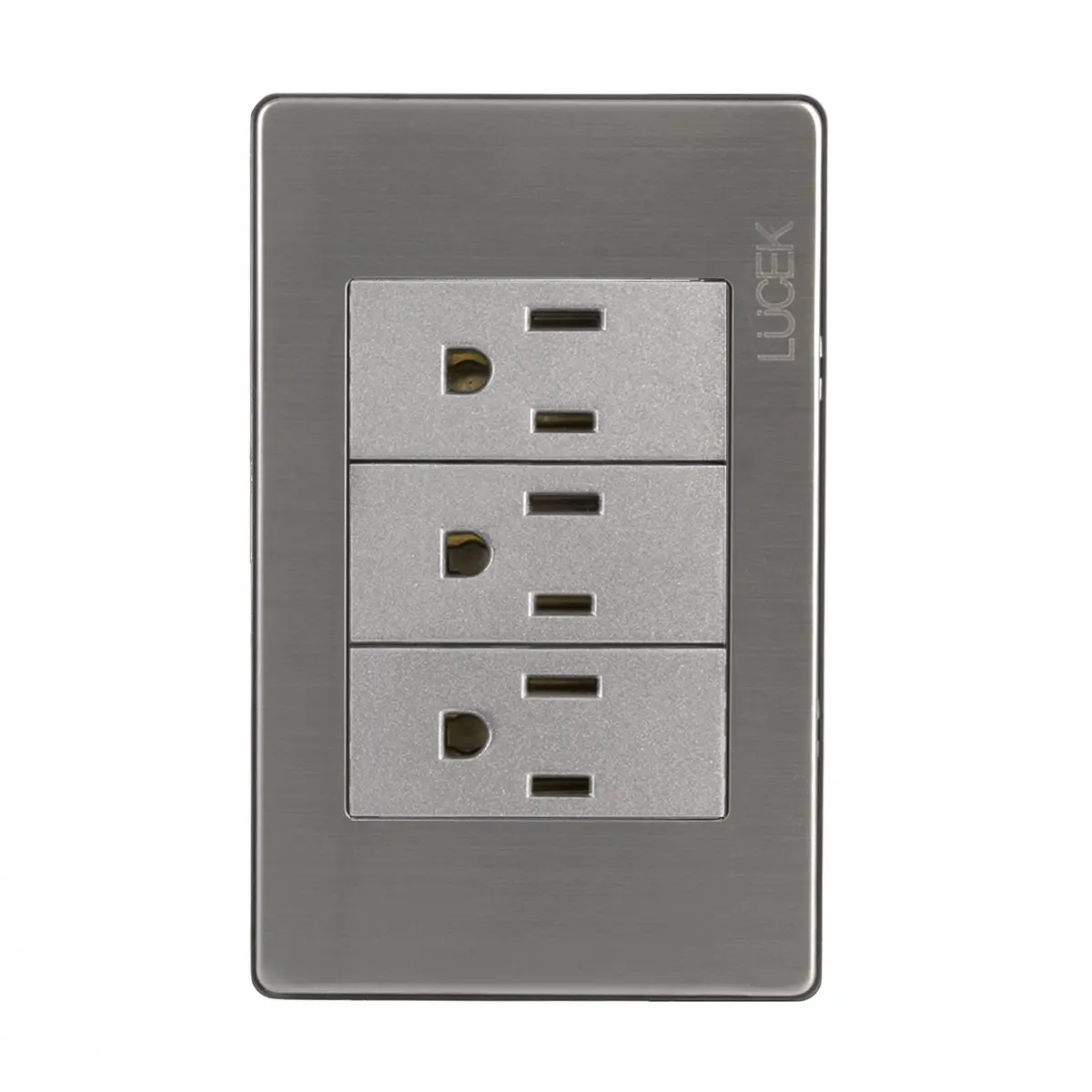 Placa Lucek Metal 3 Contactos Plata - La Nueva Eléctrica 1